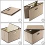 Prandom Large Foldable Storage Boxes with Lids [3-Pack] Jute Fabric Collapsible Storage Bins Organizer Containers Baskets Cube with Cover for Home Bedroom Closet Office Nursery (17.7x11.8x11.8)