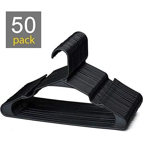HOUSE DAY Plastic Hangers-50 Pack-Plastic Clothes Hangers for Skirt Suit Coat, Standard Tubular Plastic Hangers for Clothes (50 Black) (Renewed) HOUSE DAY Plastic Hangers-50 Pack-Plastic Clothes Hangers for Skirt Suit Coat, Standard Tubular Plastic Hangers for Clothes (50 Black) (Renewed)