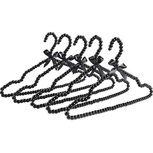 SAASNY Premium Metal Elegant Clothes Hangers Covered in Black Pearl Beads - 39cm (15.3 Inch) (Pack of 15) Ideal for Home and Shops