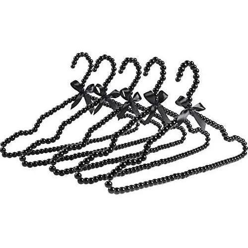 SAASNY Premium Metal Elegant Clothes Hangers Covered in Black Pearl Beads - 39cm (15.3 Inch) (Pack of 10pcs) Ideal for Home and Shops