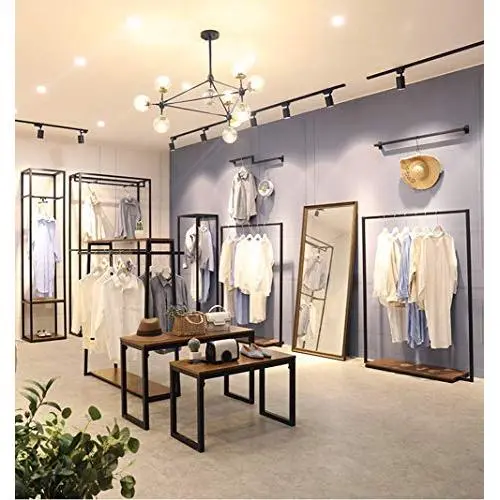 Retro Metal Garment Rack Clothes Display Rack With Board Customized Heavy Duty Clothing Garment Rack Floor-Standing Hangers Clothes Shelves Perfect for Clothing Store Display Retro Metal Garment Rack Clothes Display Rack With Board Customized Heavy Duty Clothing Garment Rack Floor-Standing Hangers Clothes Shelves Perfect for Clothing Store Display