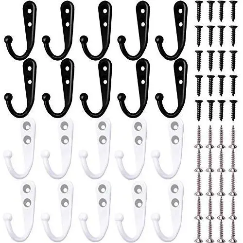 HiGift 20 Pieces Wall Mounted Coat Hooks Robe Hooks Cloth Hangers Coat Hangers Coat Hooks Rustic Hooks and 25 Pieces Screws for Bath Kitchen Garage Single Coat Hangers (White & Black Color) HiGift 20 Pieces Wall Mounted Coat Hooks Robe Hooks Cloth Hangers Coat Hangers Coat Hooks Rustic Hooks and 25 Pieces Screws for Bath Kitchen Garage Single Coat Hangers (White & Black Color)