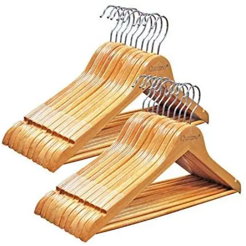 Qualsen Wooden Hangers with Non-Slip Strip ?20 Pack? Coat Suit Clothes Hanger (20 Set, Natural) Qualsen Wooden Hangers with Non-Slip Strip ?20 Pack? Coat Suit Clothes Hanger (20 Set, Natural)