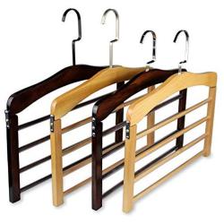 Pant Hangers Durable Slack Hangers 4-Layer Wooden Pant Hangers, Non Slip Wood Hangers Clothes Hangers Closet Space Saving, Heavy Duty Coat Hanger Huggable Dual-use Trouser Hanger Multi Layers Stainles