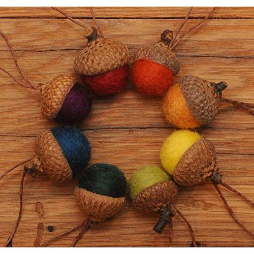 Rainbow Felted Acorn Ornaments Set of 8, also available without hangers