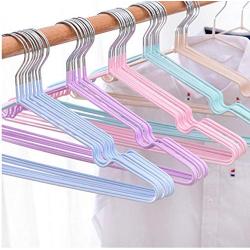 10pcs Stainless Steel Clothes Hanger Random Color Non-Slip Space Saving Clothes Hangers with Hook Closet Organizer Drying Racks