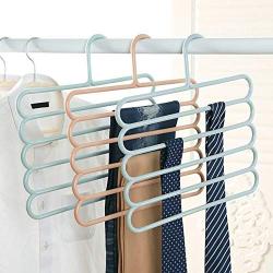 Gnc33Ouhen 5-Tier Trousers Holder Hook Scarf Wraps Shawl Ties Pants Storage Hanger Wardrobe Shelf Jeans Skirts Scarf Ties Towels Space Saving Clothes Slack Hangers Closet Blue