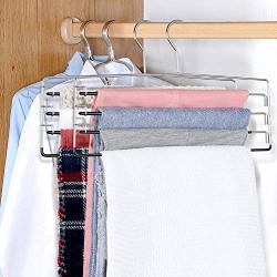 FeeraHozer 3Pack Pants Hangers Space Saving Non Slip Stainless Steel Clothes Hangers Closet Organizer Hanger for Pants Jeans Trousers Scarf Hanging