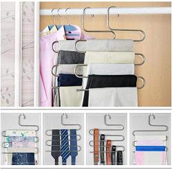 5pcs Stainless Steel Clothes Hanger Multifunction S-Type 5 Layers Pants Trousers Clothing Hanging Rack Closet Belt Holder Organizer