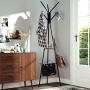Homfa Coat Rack Stand 71 inch with 9 Hooks and 2-Tier Storage Shelves, Free Standing Industrial Hall Tree Clothes Hanger for Hat, Bag, Accent Metal Frame Vintage