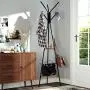 Homfa Coat Rack Stand 71 inch with 9 Hooks and 2-Tier Storage Shelves, Free Standing Industrial Hall Tree Clothes Hanger for Hat, Bag, Accent Metal Frame Vintage