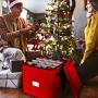 Primode Holiday Ornament Storage Chest, with 4 Trays Holds Up to 64 Ornaments Balls, with Dividers (Red)