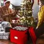 Primode Holiday Ornament Storage Chest, with 4 Trays Holds Up to 64 Ornaments Balls, with Dividers (Red)