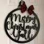 Merry Christmas Yall Ornament Door Hanger - Merry Christmas Door Sign - Country Christmas Holiday Door Hanger - Red Ornament Door Hanger