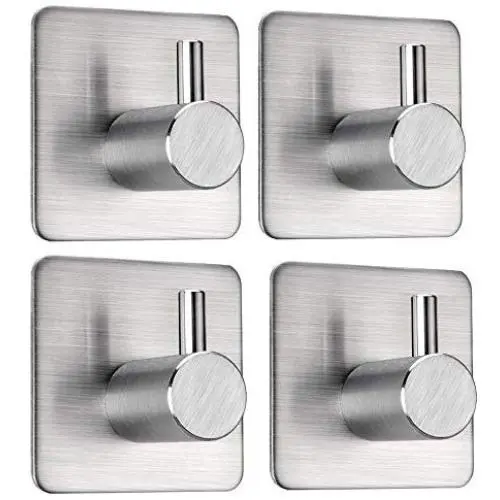 FOTYRIG Adhesive Hooks Heavy Duty Wall Hooks Hangers Non-Slip Waterproof Stainless Steel Stick on Hooks for Hanging Dog Leash, Umbrellas, Scarves,Towels, Robes, Bags, Coats, Keys -4 Packs FOTYRIG Adhesive Hooks Heavy Duty Wall Hooks Hangers Non-Slip Waterproof Stainless Steel Stick on Hooks for Hanging Dog Leash, Umbrellas, Scarves,Towels, Robes, Bags, Coats, Keys -4 Packs