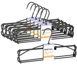 BESTOOL Hangers - Heavy Duty Pant Hangers - Non Slip Space Saving Trouser Hanger Wire Stainless Steel Flocked Hangers for Men Women and Kids Clothes - 4 Tier Laundry Closet Hanger (6 Pack)