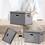Seckon Large Foldable Storage Bin with Lid [2-Pack] Linen Fabric Decorative Storage Boxes Organizer Containers Basket Cube with Handles Divider for Bedroom Closet Office Living Room