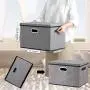 Seckon Large Foldable Storage Bin with Lid [2-Pack] Linen Fabric Decorative Storage Boxes Organizer Containers Basket Cube with Handles Divider for Bedroom Closet Office Living Room