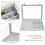Yomitt Ice Velvet Clear Lid Jewelry Boxes Organizer with Lock 7 Rows Earring Ring Case 12 Grid Jewelry Storage Boxes for Girls,Gray(2 in 1)