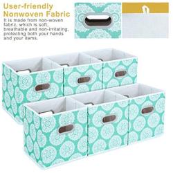 MaidMAX Cloth Storage Cubes, Cube Organizer Bins, Foldable Storage Baskets with Dual Plastic Handles for Home Office Nursery Drawers Organizers, Aqua Flower, Green, 10.5×10.5×11inches, Set of 6