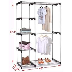 Shreem85 Silver Closet Portable Storage Organizer Clothes Hanger Garment Rail Rack Shelf