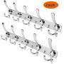 JOSHNESE Wall Mount Coat Hooks,5 Tri Hooks Heavy Duty Stainless Steel Hook Rail for Coat Hat Towel Robes Mudroom Bathroom Entryway（2 Pack,Silver