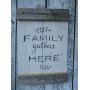 Vintage look FAMILY GATHERS HERE wheatstalks new calligraphy weathered wood sign with burlap hanger antique style old time font Vintage look FAMILY GATHERS HERE wheatstalks new calligraphy weathered wood sign with burlap hanger antique style old time font