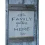 Vintage look FAMILY GATHERS HERE wheatstalks new calligraphy weathered wood sign with burlap hanger antique style old time font