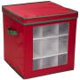Household Essentials 552RED Medium Christmas Tree Ornament Storage Boxes | Stores Up to 27 Xmas Ornaments | Red Bin with Green Trim
