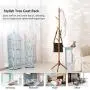 WALTSOM Coat Racks Free Standing, Wooden Coat Hat Tree with 8 Hooks, Hallway Entryway Clothes Hanger Hook Stand for Coat, Scarves, Handbags, Umbrella, NO Tools Required, Solid Wood (Caramel)