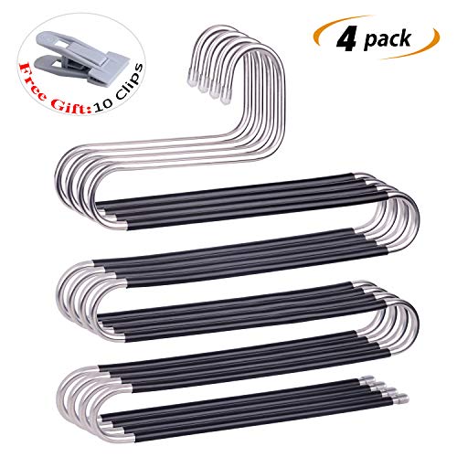 IEOKE Pant Hangers Durable Slack Hangers Multi Layers Stainless Steel Space Saving Clothes Hangers - Closet Storage for Jeans Trousers 4 Pack IEOKE Pant Hangers Durable Slack Hangers Multi Layers Stainless Steel Space Saving Clothes Hangers - Closet Storage for Jeans Trousers 4 Pack