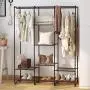 LANGRIA Large Free-Standing Closet Garment Rack Made of Sturdy Iron with Spacious Storage Space, 8 Shelves, Clothes Hanging Rods, Heavy Duty Clothes Organizer for Bedroom, Entryway (Black)