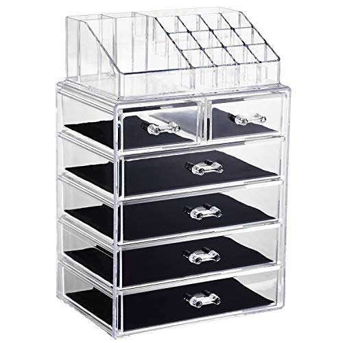 Makeup Organizer Acrylic Cosmetic with 6 Storage Drawers and Jewelry Display Boxes One-pieces