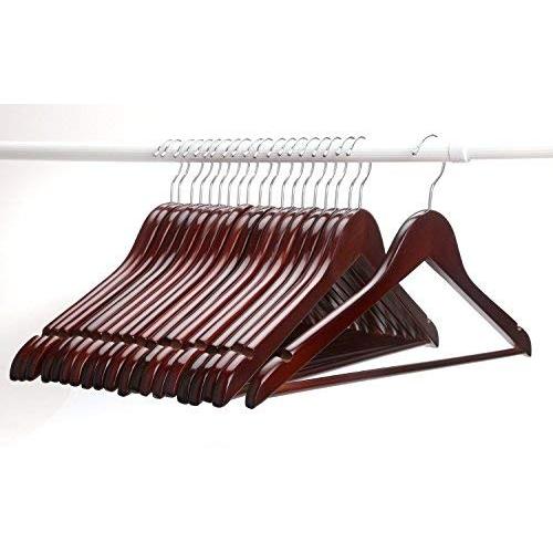 Wood Hangers , Multipurpose High-grade Solid Wood Suit Hangers,walnut Finish, Coat Hanger with Round Bar , 20-pack