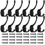 12 Pack Black Coat Hooks Wall Mounted with 24 Screws Retro Double Hooks Utility Black Hooks for Coat, Scarf, Bag, Towel, Key, Cap, Cup, Hat