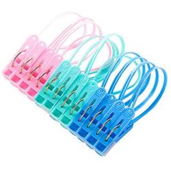 lasenersm 12 Pieces Clothes Peg Clip Pins with Rope Clothes Hanger Clips Clothes Pegs Windproof Hanger Plastic Clips for Sock and Clothes, Color Random