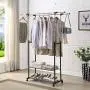 HOME BI Adjustable Garment Rack with 2 Tier Metal Shelf for Shoes Boxes, Rolling Clothes Organizer, High Capacity,Stainless Steel,Heavy Duty up to 110 pounds,Black