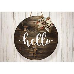 Round Wood Hello Sign Or Door Hanger 18in - White