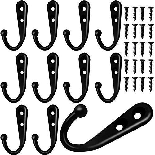 HiGift 10 Pieces Wall Mounted Coat Hooks Robe Hooks Cloth Hangers Coat Hangers Coat Hooks Rustic Hooks and 25 Pieces Screws for Bath Kitchen Garage Single Coat Hangers (Black Color)