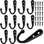 HiGift 10 Pieces Wall Mounted Coat Hooks Robe Hooks Cloth Hangers Coat Hangers Coat Hooks Rustic Hooks and 25 Pieces Screws for Bath Kitchen Garage Single Coat Hangers (Black Color)