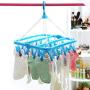 BAIYING 1pc Foldable Plastic Clothes Hanger with 32 Clips, Household Drying Rack Baby Clothes Hanger Socks Hanger Underwear Hanger for Outdoor/Indoor