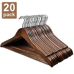 HOUSE DAY Wooden Hangers 20 Pack Wooden Clothes Hanger Wooden Coat Hanger Bulk Walnut Smooth Finish Premium Wooden Hanger for Clothes Dress Suit