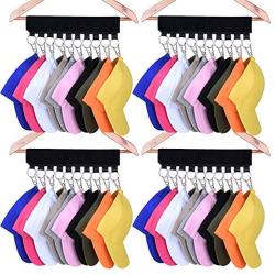 LEKUSHA 4 Pack Cap Organizer Hanger, 10 Baseball Cap Holder, Hat Organizer for Closet - Change Your Cloth Hanger to Cap Organizer Hanger - Keep Your Hats Cleaner Than a Hat Rack - Black