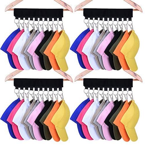 LEKUSHA 4 Pack Cap Organizer Hanger, 10 Baseball Cap Holder, Hat Organizer for Closet - Change Your Cloth Hanger to Cap Organizer Hanger - Keep Your Hats Cleaner Than a Hat Rack - Black