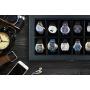 Elegant, 12 Slot Watch Boxes Organizer with Lock | Premium Jewelry & Watch Display Case | Storage Cases for Watches | Large, Glass Lid | Carbon Fiber Design Black Wooden Watch Holder | Oversized | Gift