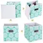 MaidMAX Cloth Storage Cubes, Cube Organizer Bins, Foldable Storage Baskets with Dual Plastic Handles for Home Office Nursery Drawers Organizers, Aqua Flower, Green, 10.5×10.5×11inches, Set of 6