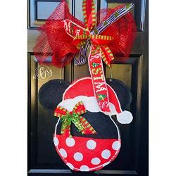 Hand Painted Christmas Minnie Mouse Burlap Door Hanger-Minnie Mouse Door Hanger-Christmas Door Hanger