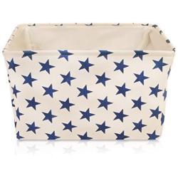 White Star Canvas Storage Basket Boxes for Household Storage with Blue Stars. 16.5in x 12.5in x 7.5in