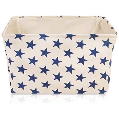 White Star Canvas Storage Basket Boxes for Household Storage with Blue Stars. 16.5in x 12.5in x 7.5in White Star Canvas Storage Basket Boxes for Household Storage with Blue Stars. 16.5in x 12.5in x 7.5in