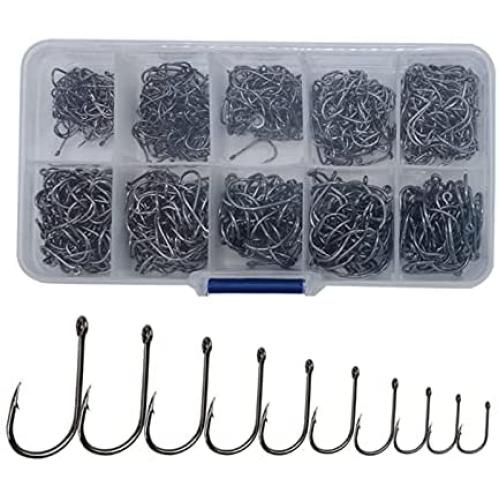 300PCS OstWony High-Carbon Steel Barbed Fishing Hooks with Holes, 10 Specifications of Fishing Hooks, Portable Boxed Hooks, Powerful Hooks That Can Adapt to Various Fishing Environments